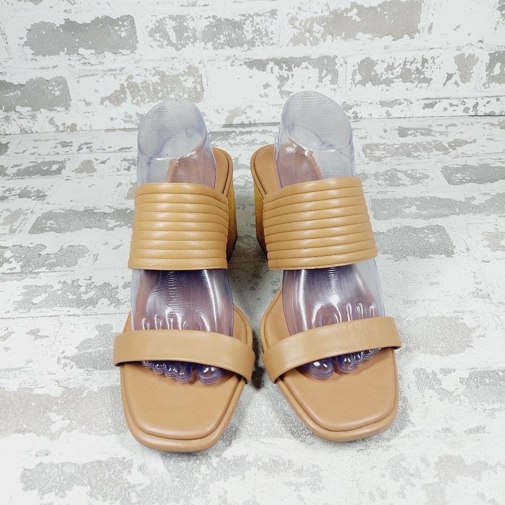 New Caslon Lamia Tan Leather Block Heel Square Toe Sandals W675 - Picture 3 of 12